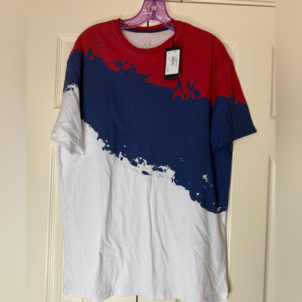 Armani Exchange Red, Blue, and White Tee